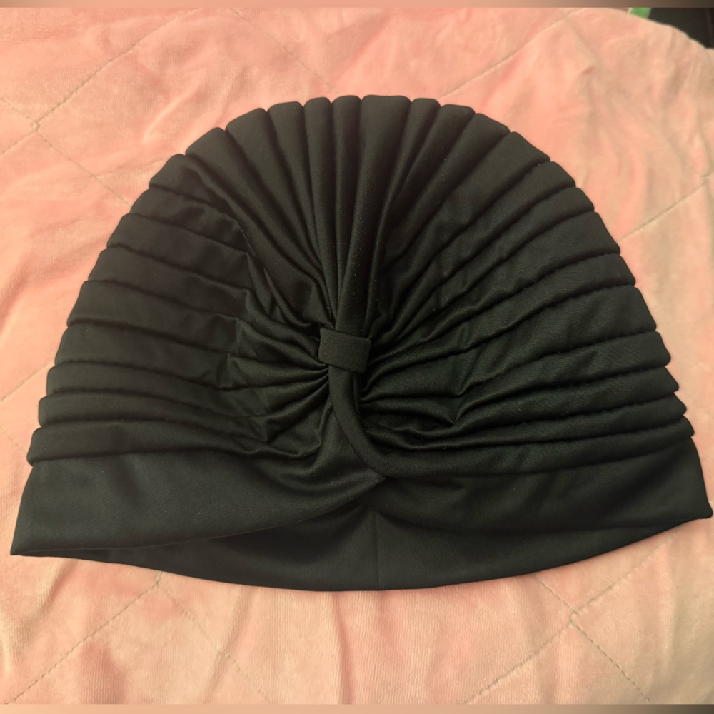 Elegant Black Pleated vintage turban cap black